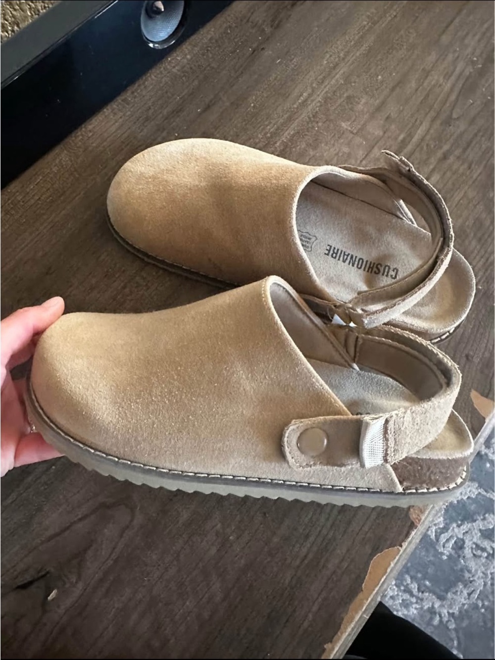 Suede Beige Slingback Clogs